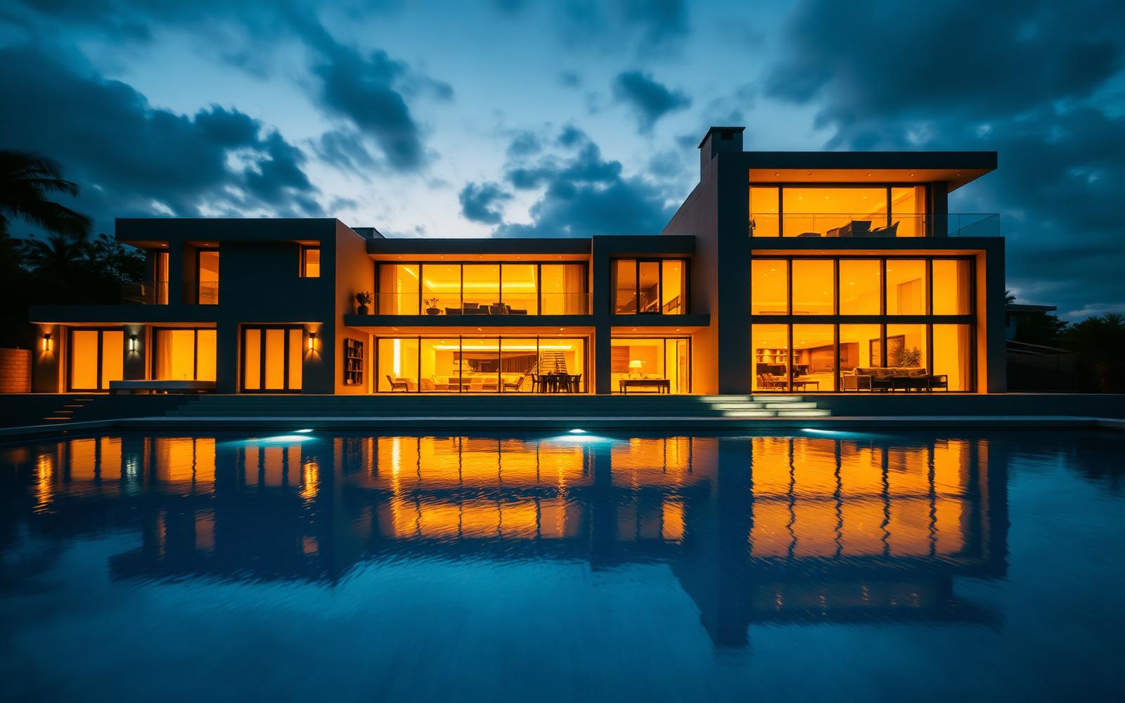 Luxury estate at dusk